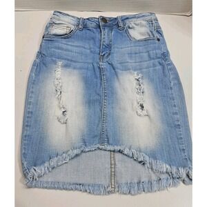 Machine Jeans Pencil Skirt Medium Light Denim Distressed Knee‎ Length Nouvelle